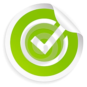 Green sticker with approve tick symbol