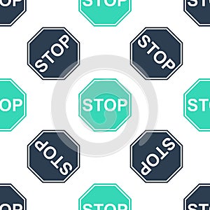 Green Stop sign icon isolated seamless pattern on white background. Traffic regulatory warning stop symbol. Vector