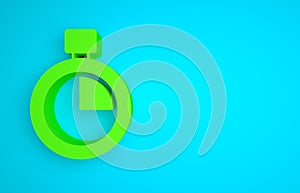 Green Stopwatch icon isolated on blue background. Time timer sign. Chronometer sign. Minimalism concept. 3D render