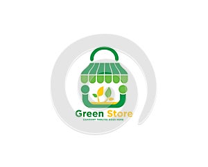 Green Store grocery .organic food store and retail logo design concept