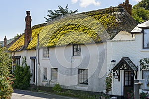 Green straw roof cottage at Porlock Weir, Somerset
