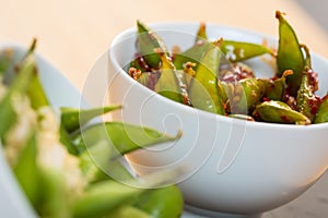 Green string beans chinese dish with spices