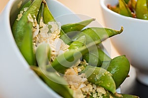 Green string beans chinese dish with spices