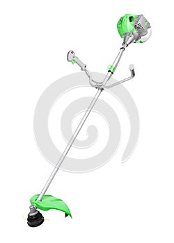 Green string trimmer on white background