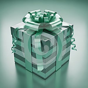 Green striped gift box with bow
