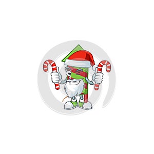 Green stripes fireworks rocket Cartoon character in Santa with candy