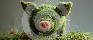 Green Stuffed Pig Toy With Pink Nose