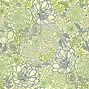 Green succulent plants seamless pattern background