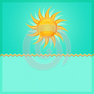 Green Summer Card with Hot Orange Shiny Glowing Sun
