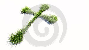 Green summer lawn grass isolated on white background, sign of religious christian cross