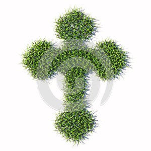 Green summer lawn grass isolated on white background, sign of religious christian cross