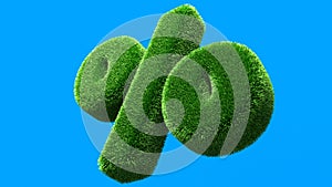 Green summer lawn grass symbol isolated on blue background. Conceptual grassed sign of percent. Design of information related to