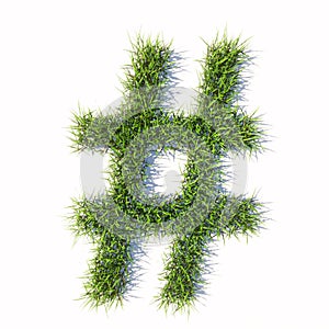 Green summer lawn grass symbol isolated  white background, hash sign font