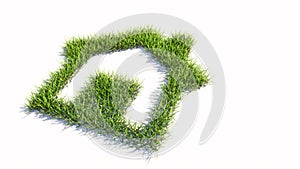 Green summer lawn grass symbol isolated white background, home button sign.