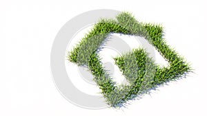 Green summer lawn grass symbol isolated white background, home button sign