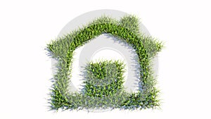 Green summer lawn grass symbol isolated white background, home button sign