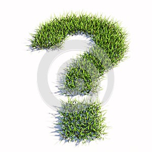 Green summer lawn grass symbol isolated white background, question mark