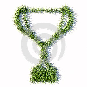 Green summer lawn grass symbol isolated white background, sign of a cup