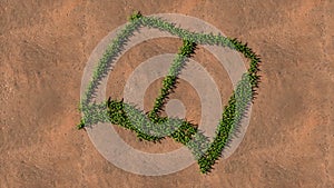 Green summer lawn grass symbol shape on brown soil or earth background, open book sign