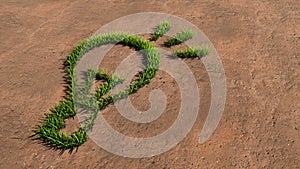 Green summer lawn grass symbol shape on brown soil or earth background, a shining lightbulb sign