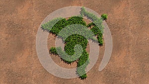 Green summer lawn grass symbol shape on brown soil or earth background, sign of baby Cupid with an arrow