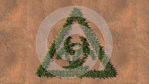 Green summer lawn grass symbol shape on brown soil or earth background, toxic icon