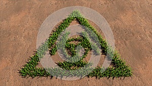 Green summer lawn grass symbol shape on brown soil or earth background, toxic icon