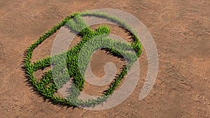 Green summer lawn grass symbol shape on brown soil or earth background, vitruvius man sign