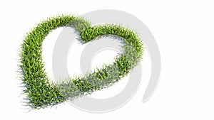 Green summer lawn grass symbol shape isolated white background, like icon. 3d illustration metaphor for love
