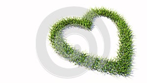 Green summer lawn grass symbol shape isolated white background, like icon. 3d illustration metaphor for love