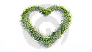 Green summer lawn grass symbol shape isolated white background, like icon. 3d illustration metaphor for love