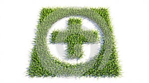 Green summer lawn grass symbol shape isolated white background, sign of cross sign