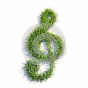 Green summer lawn grass symbol shape isolated white background, sign of a musical note