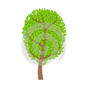 Green summer tree, element of a landscape. Colorful cartoon vector Illustration