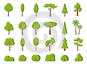 Green summer tree leaf bush flat icon vector set