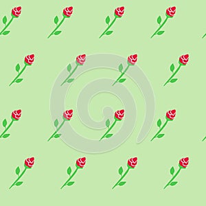 Green surface with rose flowers ornament. Vector seamless pattern. Background illustration, decorative design for fabric or paper