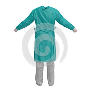 Green surgeon dress. Back view. Isolated on white. No people. 3D illustration