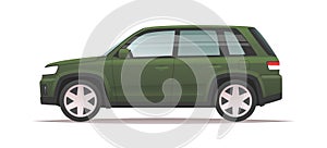 Green SUV car side view on a white background. Great family vehicle. Vector illustration