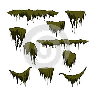 Green swamp moss on white background. Forest grass in cartoon style. Isolated design element. Game sprite. Marsh plants photo