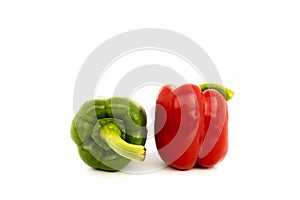 Green Sweet bell pepper and Red Sweet bell pepper isolated on white background.