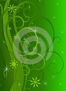 Green Swirls Sparkles Background