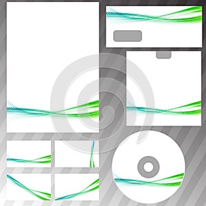 Green swoosh liquid wave stationery set template