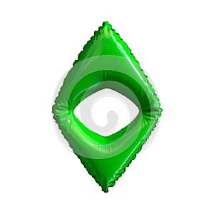 Green symbol Ethereum made of inflatable balloon isolated on white background.