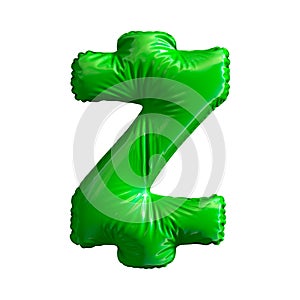 Green symbol Zcash ZEC made of inflatable balloon isolated on white background
