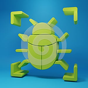 Green System bug concept icon isolated on blue background. Code bug concept. Bug in the system. Bug searching