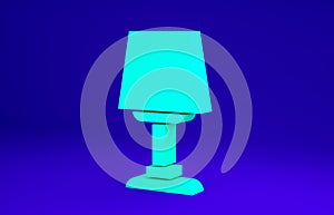 Green Table lamp icon isolated on blue background. Desk lamp. Minimalism concept. 3d illustration 3D render