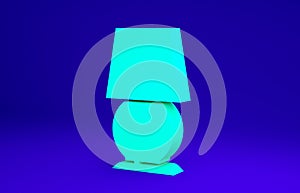 Green Table lamp icon isolated on blue background. Desk lamp. Minimalism concept. 3d illustration 3D render