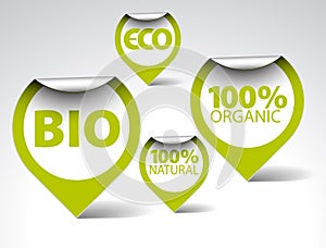 Green tags for organic, natural, eco, bio food