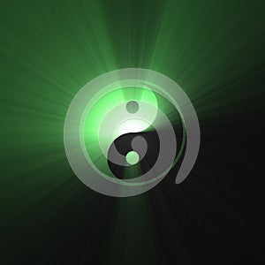 Green Tai Chi Yin Yang symbol bright flare