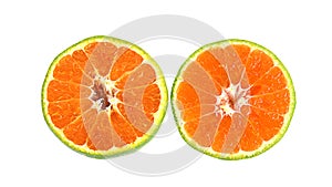 Green tangerine on white background.